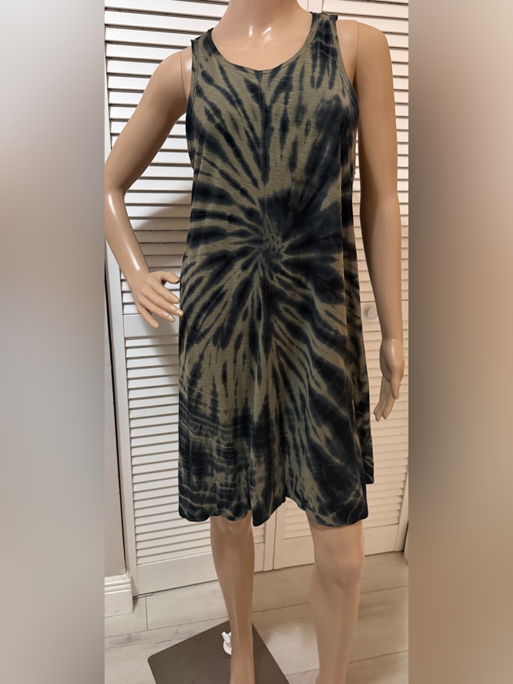 Nation LTD Pima Cotton Tie Dye Tank Dress Medium Olive Black Swing Dress
